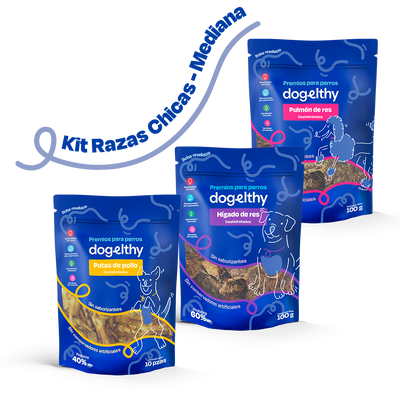 Kit de 3 Premios Deshidratados para Perros de Razas Pequeñas
