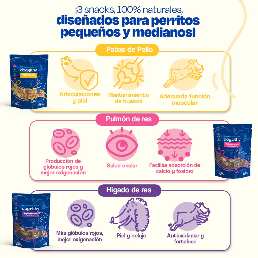 Kit de 3 Premios Deshidratados para Perros de Razas Pequeñas