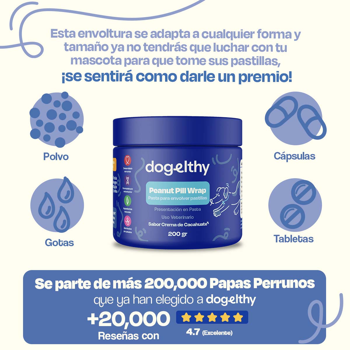 Recubrimiento de Pastillas para Perros Sabor Crema de Cacahuate - Pill Wrap