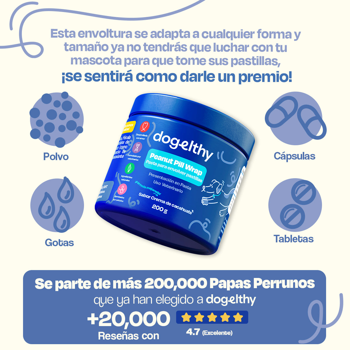 Recubrimiento de Pastillas para Perros Sabor Crema de Cacahuate - Pill Wrap