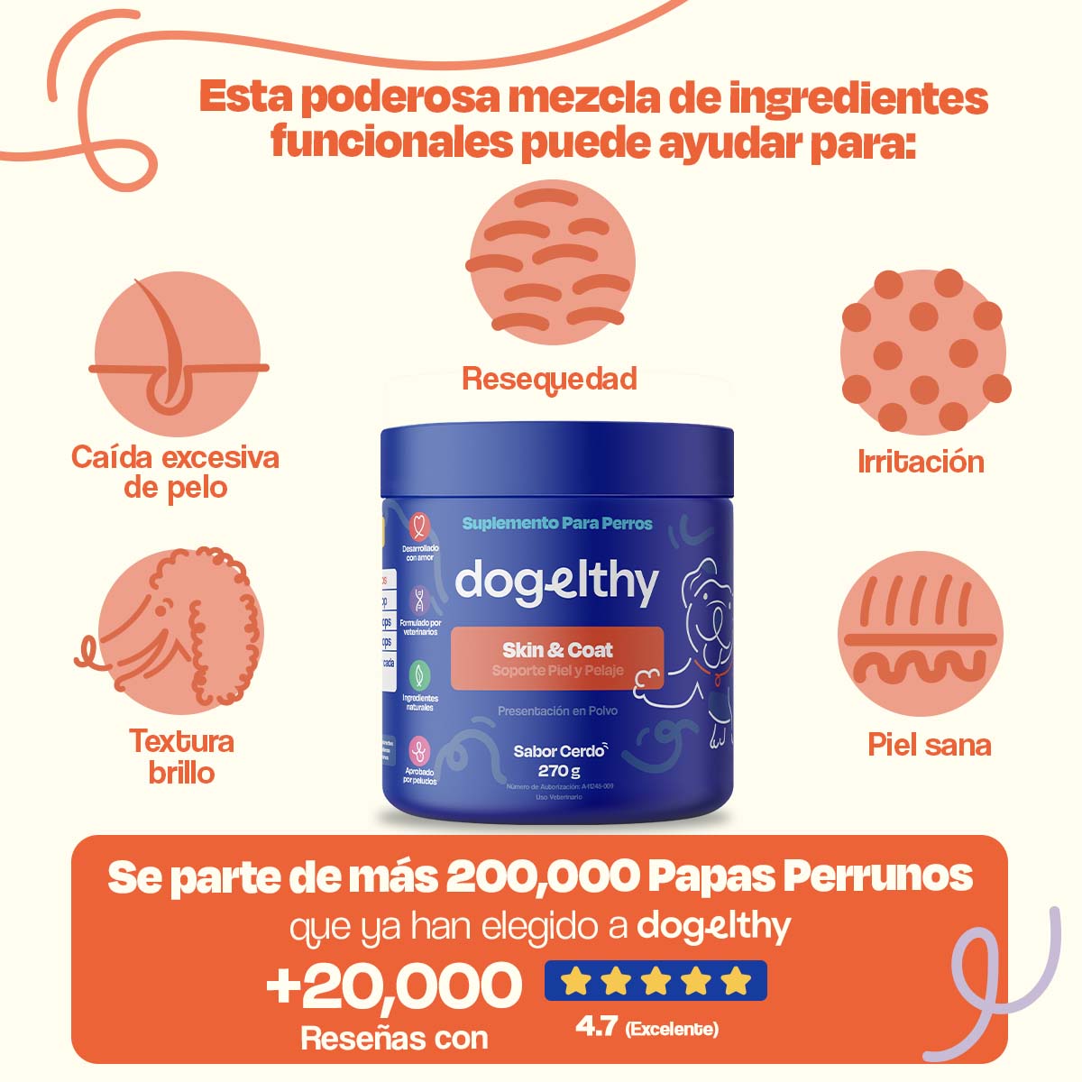 Suplemento para Pelaje y Piel de Perro (Sabor=Cerdo)