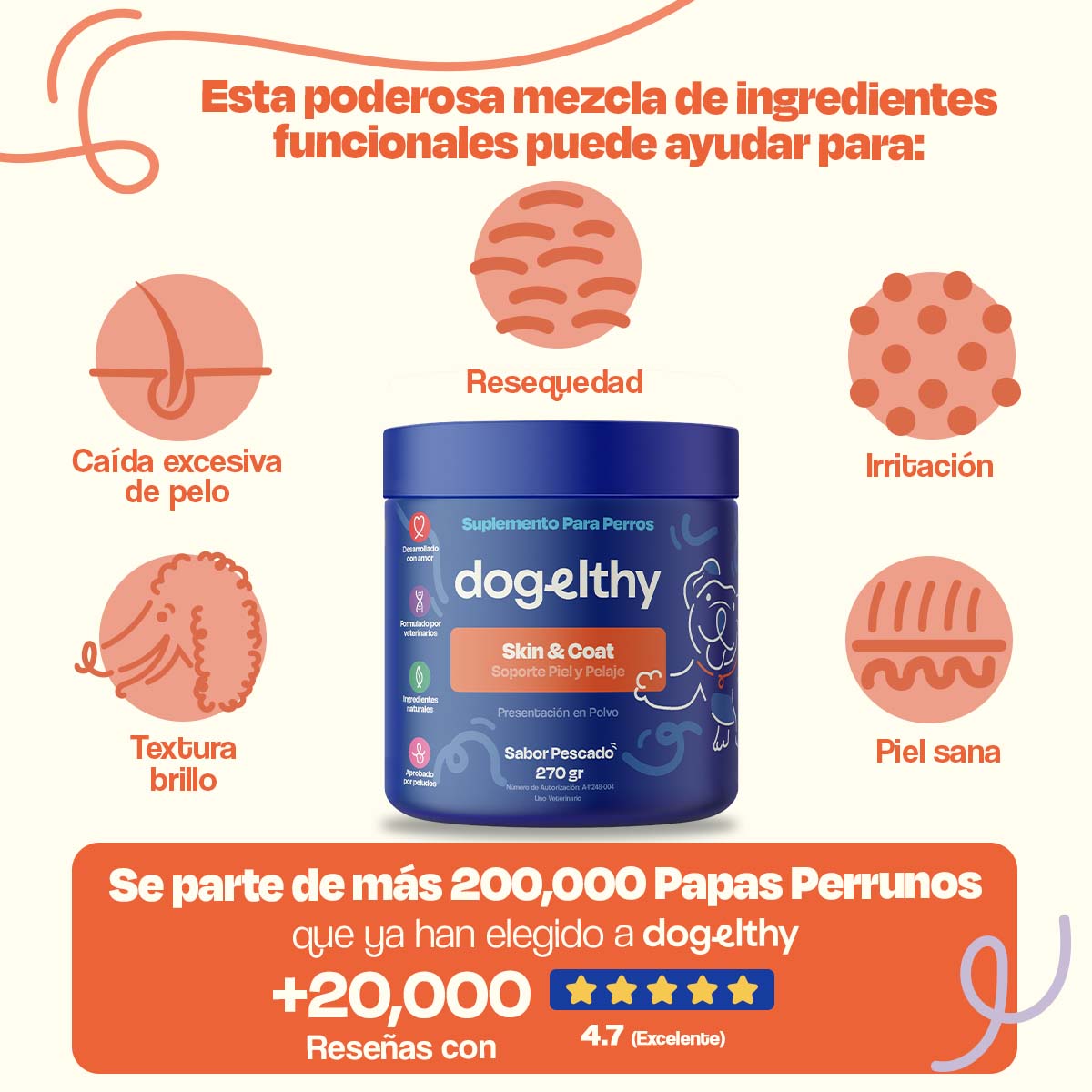 Suplemento para Pelaje y Piel de Perro (Sabor=Pescado)