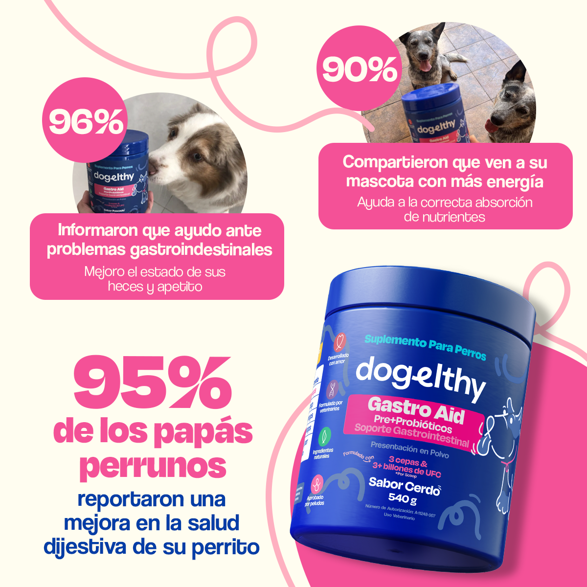 Probióticos para Perros (Tamaño=540 gr Sabor=Cerdo)