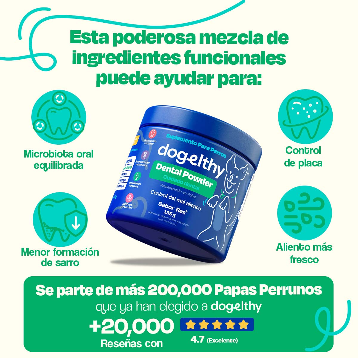 Suplemento para Mal Aliento de Perro (Tamaño=135 gr)