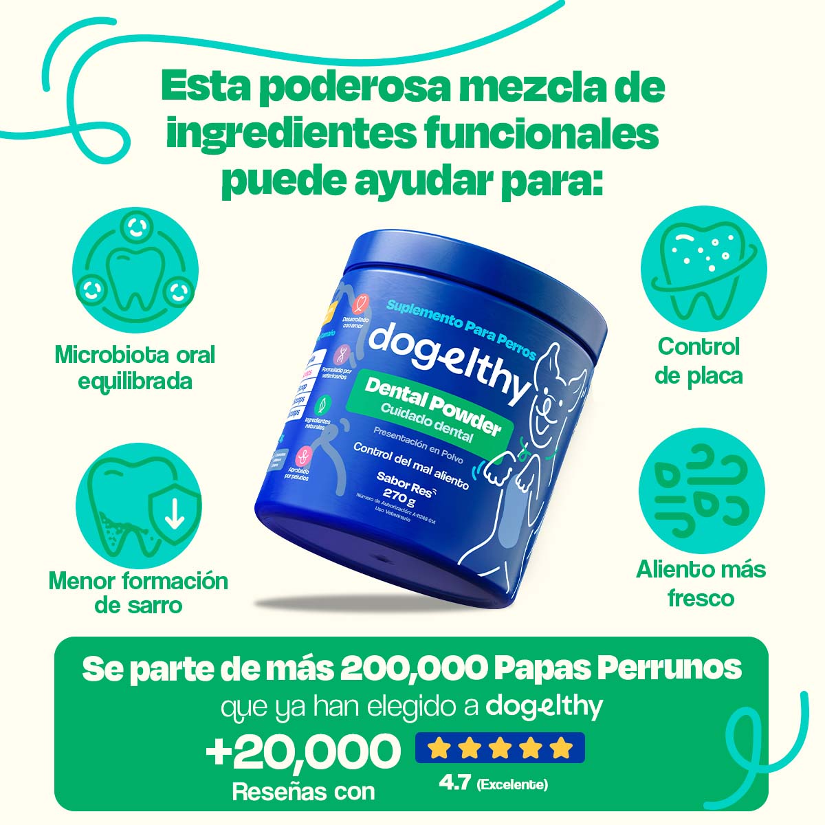 Suplemento para Mal Aliento de Perro (Tamaño=270 gr)
