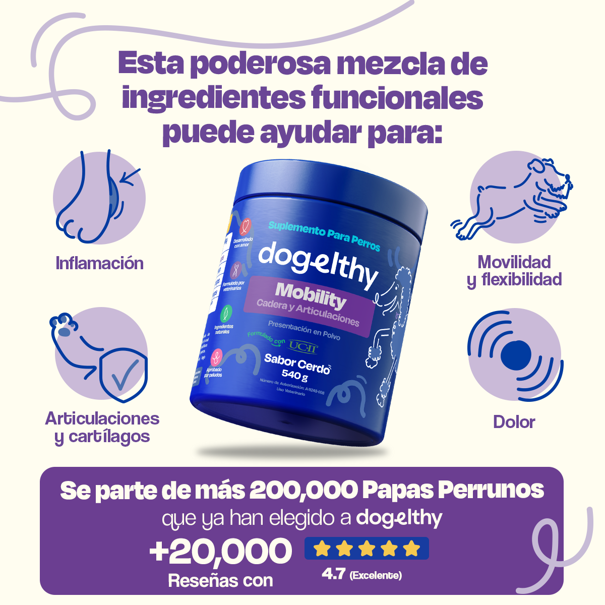 Suplemento para Articulaciones de Perros (Tamaño=549 gr Sabor=Cerdo)