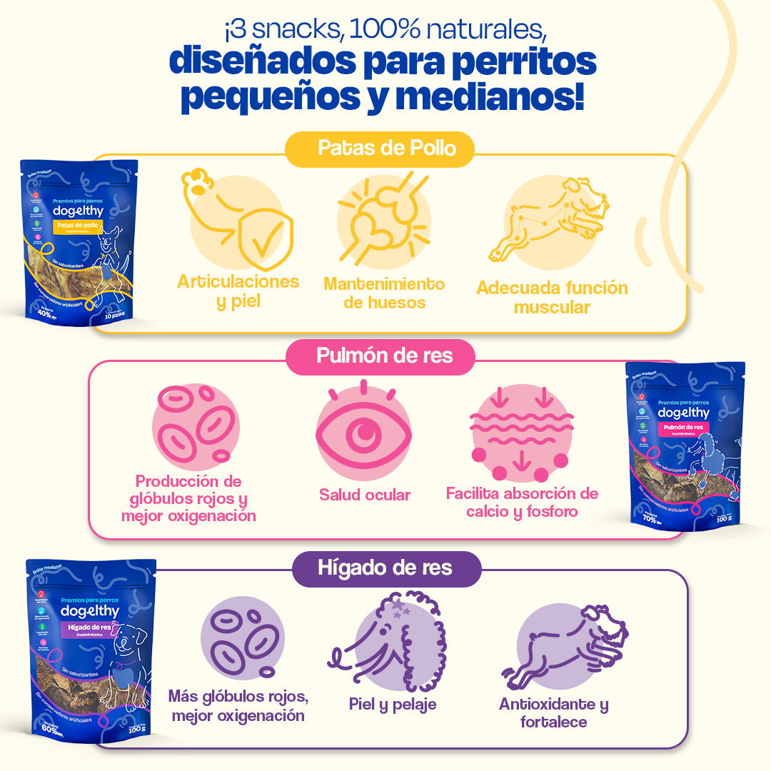 Kit de 3 Premios Deshidratados para Perros de Razas Pequeñas