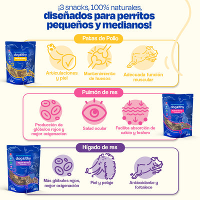 Kit de 3 Premios Deshidratados para Perros de Razas Pequeñas