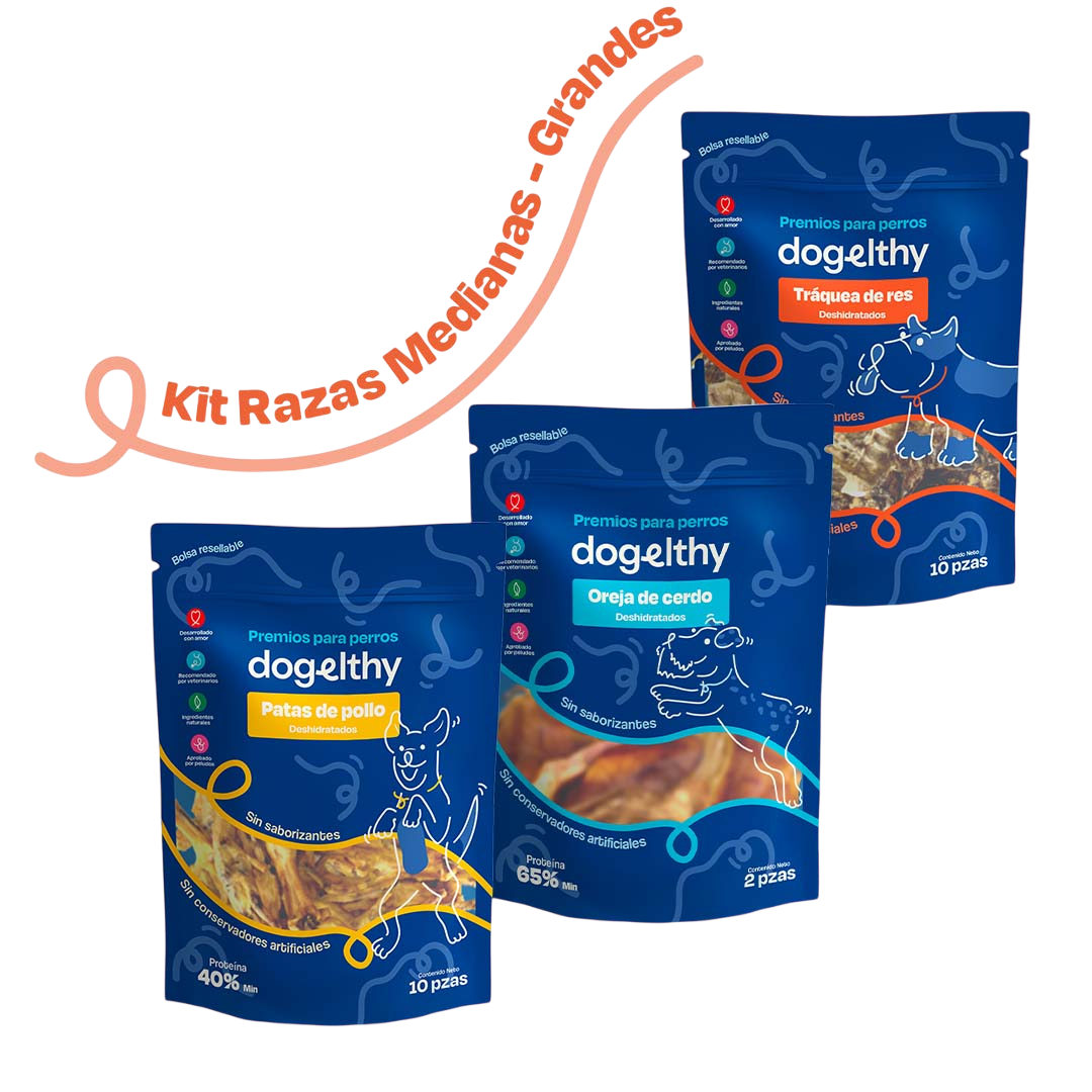 Kit de 3 Premios Deshidratados para Perros de Razas Grandes