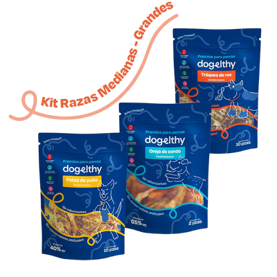 Kit de 3 Premios Deshidratados para Perros de Razas Grandes