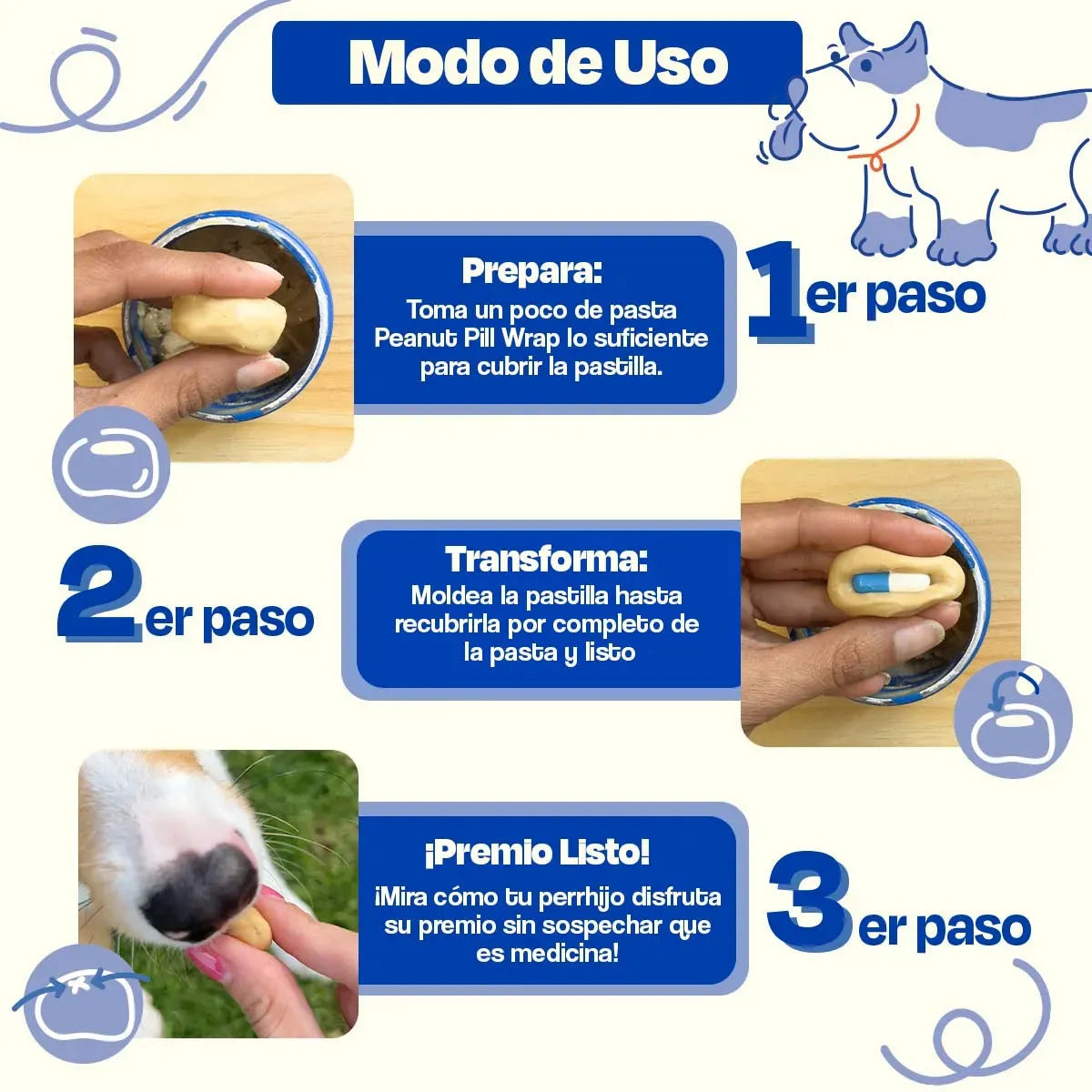 Recubrimiento de Pastillas para Perros Sabor Crema de Cacahuate