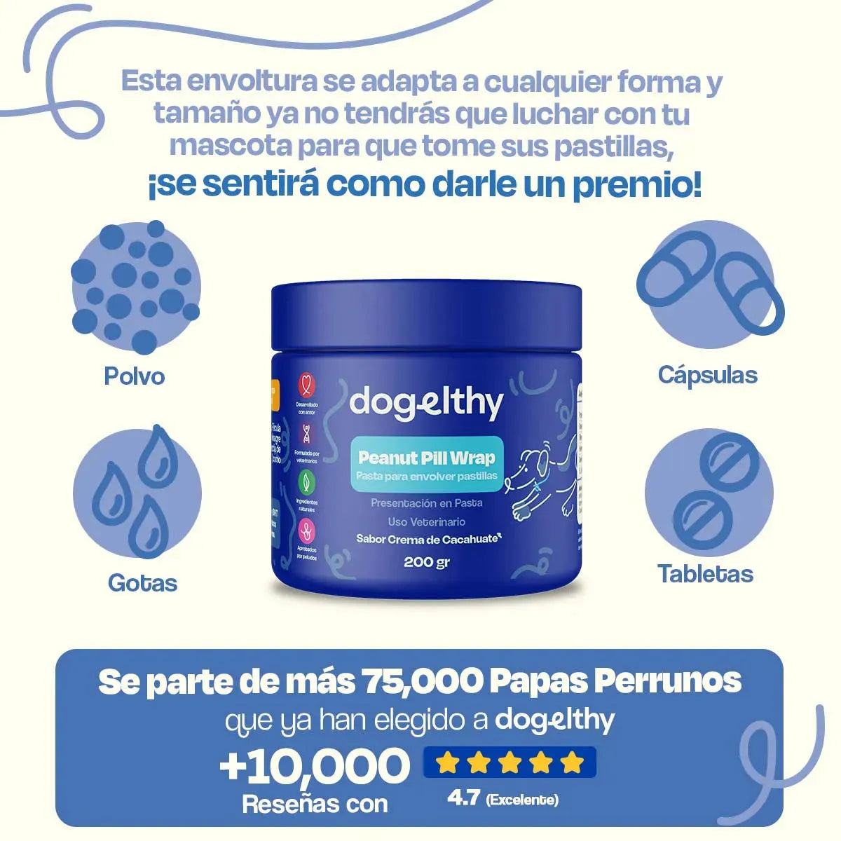 Recubrimiento de Pastillas para Perros Sabor Crema de Cacahuate
